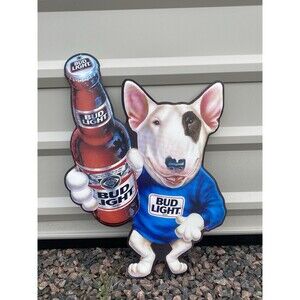 Vintage 1989 Spuds MacKenzie Bud Light Beer Metal Tin Tacker Bar Sign Rare